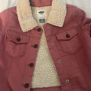 Old Navy Girls Pink Jean Jacket with Sherpa Collar
